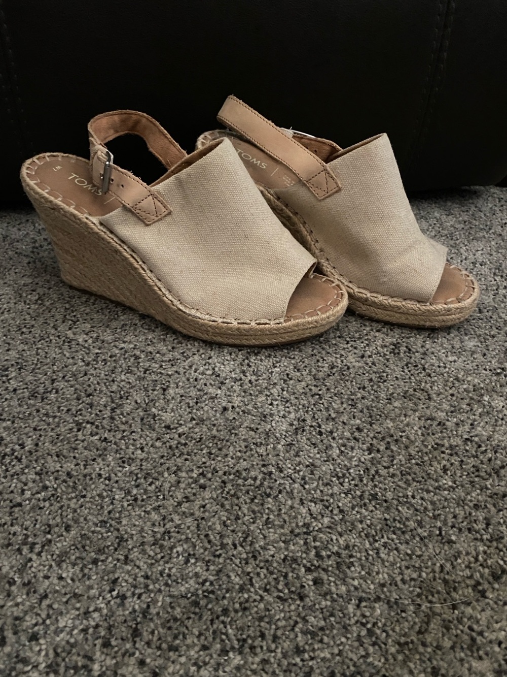 TOMS Tan Canvas Espadrille Wedge Sandals